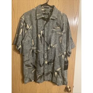 Men's Izod golf collared button up linen silk shirt green size medium